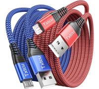 Txtcu Micro USB Cable [2Pack 3m], Long Charger Android Braided PS4 Controller Charging Compatible for Samsung Galaxy S7/S5/J3/J5/J7,Huawei,HTC,LG,PS4,Kindle,Xbox,Nexus,Nokia, Red/Blue
