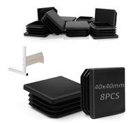 TXXATX Box Section End Caps 40x40 mm, 8 Pieces Reusable Plastic End Caps Square Worktop End Cap Insert Plastic Caps Black Post Caps Tube Plug for Metal Tube Table Sofa Shelf Chair Stoppers