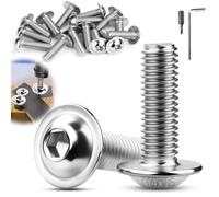 TXXATX M4 Bolts, M4x16 mm Flanged Button Head Socket Cap Screws, 50 Pcs Pan Head Screws, 304 Stainless Steel Bolts with Allen Key & Bit for Furniture, Motorbike Fairings, Outdoor Garden & 3D Printers