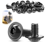 TXXATX M5x10mm Bolts Flanged Button Head Socket Cap Screws 60 Pcs 304 Stainless Steel Pan Head Screws Black Oxide Allen Bolts ISO7380-2 with Hex Drive for Table Legs Vehicles DIY Model Building