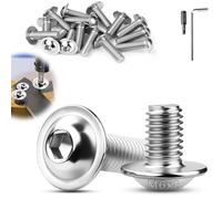 TXXATX M6 Bolts, M6x8 mm Flanged Button Head Socket Cap Screws, 30 Pcs Pan Head Screws, 304 Stainless Steel Bolts with Allen Key & Bit for Furniture, Motorbike Fairings, Outdoor Garden & 3D Printers