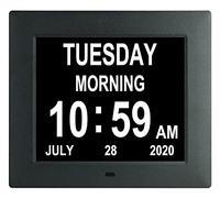 TXXMM 7.5 Inch Digital Calendar Day Clock -8 Alarms，Extra Large Non-Abbreviated Day for Vision Impaired, Elderly, Dementia,Memory Loss with Play Video/Photo Function (Color : Black)
