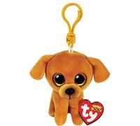 Ty - 35256 Plush Key Ring - Beanie Boos Clips - Dog - Zuzu - Brown - Dog with Gold Glitter Eyes - The Plush with Big Sparkling Eyes - 12 cm - 35256