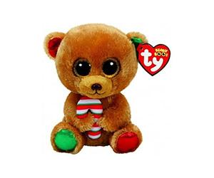 TY 37251 Bella Teddy Bear With Candy Cane, 24 cm, Glitter Eye, Glub Sliding's Beanie Boo's, Christmas Limited Edition