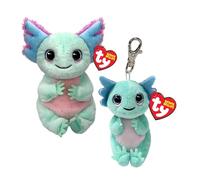TY Alex Axolotl 2-Pack Beanie Bellies and Key Clip - Soft Plush Keychain Toy for Kids - Cuddly Axolotl Gift Set - Collectible Plush 14cm