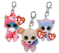 TY Chewey, Fantasia & Heather Beanie Clips Multipack - Squishy Beanie Baby Soft Plush Toys - Collectible Cuddly Stuffed Teddy