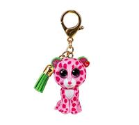 Ty - Key Ring Mini Boos Clips - Leopard - Glamour - Pink and Green - With green tassel - The fashionable keychain inspired by the famous plush toys with sparkling big eyes - 10 Cm - 25053