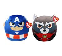 TY Marvel Super Soft Gift Quality Plush Squishy Beanies - (10" 20cm Squishy Beanies Rocket and Cap Twin Pack)