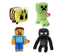 TY Minecraft Bee, Creeper, Enderman & Steve Collectible Plush Toy, 4-Piece