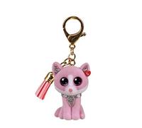 Ty - Mini Boos Clips Key Ring - Cat - Fiona - Pink - With Pink Tassel - The fashionable key ring inspired by the famous soft toys with big sparkling eyes - 10 cm - 25065