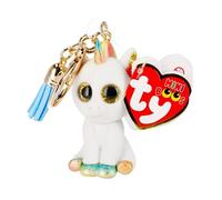 Ty - Mini Boos Clips Key Ring - Unicorn - Pixy - White - With blue tassel - The fashionable keychain inspired by the famous plush toys with sparkling big eyes - 10 Cm - 25055