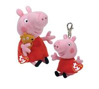 TY Peppa Pig 2-Pack Beanie Baby & Key Clip 14cm - Soft Plush Toys for Kids - Cuddly Character Gift Set - Collectible Peppa Pig Plush