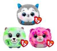 TY Puffies Evie, Slush, Topaz 3-Piece Set - Soft Plush Bouncy Toy for Kids - Collectible Stuffed Animal - Round Plush Teddy - Cuddly Toy Lands on Feet - Soft Toy Plushies for Children