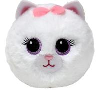 TY Purdy Cat Bouncer Plush - Soft White Kitty Stuffed Toy with Pink Bow & Embroidered Eyes - Adorable Round Cat Plushie for Kids, Toddlers & Collectors
