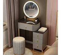 ty Set with 3 Color Lighting Modes 4 Drawer rage & olElegant Dressing Table for Bedroom & Dressing Room (Black+Gray 27.5 inch)