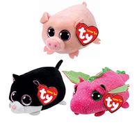 TY Toys Teeny Multipacks Curly Pig, Darby Dragon, Cara Cat Collectible Stuffed Toy Bundle, TEENYTYSG3