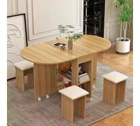 TY&WJ Ellipse Movable Folding Dining Table,Wood Expandable Kitchen Table with 4 Chairs & Wheels Expandable Kitchen Table for Small Space Kitchen Apartment,A,140x77x70cm(55x30x28inch)