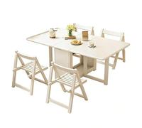 TY&WJ Extendable Drop Leaf Foldable Dining Table,Wood Expandable Kitchen Table Movable Rectangle Collapsible Table for Living Room Farmhouse Space Saving,B,1.4m+4 chairs