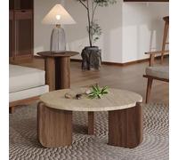 TY&WJ Faux Marble Round Coffee Table with Wood Legs,Modern Grey Center Table for Living Room Apartment Side Table for Office,A,60x60x40cm(24x24x16inch)