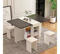 TY&WJ Mobile Wood Expandable Kitchen Table,Collapsible Drop Leaf Dining Table with 4 Chairs & Storage Shelf Folding Dining Table for Small Spaces Apartment,C,120x77x60cm(47x30x24inch)