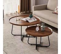 TY&WJ Round Nesting Wood Coffee Table Set of 2,Modern Center Table with Metal Non Slip Feet Side End Tables for Living Room Office,A,70cm(27.6")+50cm(19.7")