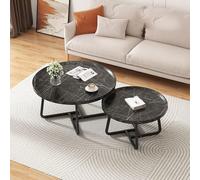 TY&WJ Round Nesting Wood Coffee Table Set of 2,Modern Center Table with Metal Non Slip Feet Side End Tables for Living Room Office,B,70cm(27.6")+50cm(19.7")