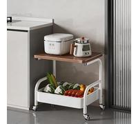 TY&WJ Utility Kitchen Storage Cart,Rolling Metal Kitchen Microwave Cart with Lockable Wheels & Wooden Top Rolling Cart for Office, Bedroom,Art Tools,B,2 Tier