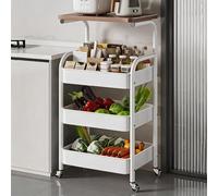 TY&WJ Utility Kitchen Storage Cart,Rolling Metal Kitchen Microwave Cart with Lockable Wheels & Wooden Top Rolling Cart for Office, Bedroom,Art Tools,B,4 Tier