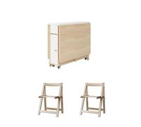 TY&WJ Wood Rectangle Drop Leaf Dining Table,Movable Folding Dining Table with Wheels Space Saving Collapsible Table for Small Spaces,Apartment,A,1.2m+2 chairs