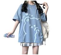 Tyadorw Womens Kawaii Shirt Aesthetic Shirts Harajuku Japanese Streetwear Kawaii Bear Graphic Tees Kawaii Oversized T Shirts, Blue, M