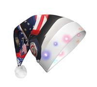 TYANG 4th Of July Patriotic Truck Printing Santa Hat Christmas Decorated Hat Band Led Lights Luminous Santa Hat