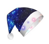 TYANG Blue Shining Stars Printing Santa Hat Christmas Decorated Hat Band Led Lights Luminous Santa Hat