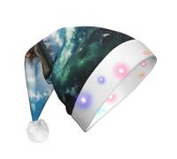 TYANG Northern Lights Printing Santa Hat Christmas Decorated Hat Band Led Lights Luminous Santa Hat