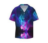 Tyangblue and Red Fire Printingmen'S Casual Button Down Shirts Short Sleeve Summer Beach Shirt, Black, Large