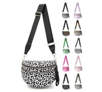 Tyanuzz Checkered Nylon Crossbody Bag for Women, Spacious Checkered Bum Bag Purse Shoulder Bag Sling Bag with Shoulder Strap, Leopard, 12'' x 4.5'' x 8.6''