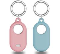 Tyanuzz Smart Tag 2 Case Compatible with Samsung Smarttag2, Silicone Protective Cover for Samsung Galaxy Smart Tag 2 with Keychain, Anti-Lost GPS Tracker Holder for Keys, Pets(2 Pack, Pink & Blue)