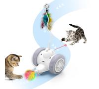 Tyasoleil Cat Toys for Indoor Cats, Interactive cat toy, 4in1 Rechargeable Kitten Toy, Automatic Moving Wheels, Indoor Cat Kicker Toys, 2 Natural Feathers, Colorful lights