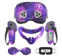 Tyasoleil VR Silicone Case Compatible with Meta/Oculus Quest 3S, VR Accessory Set, Include Controller Grip Leather Cover, VR Shell Cover, Face Cover, Lens Cover & 10PCS Disposable Eye Cover