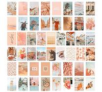 Tyatocepy 50Pcs Peach Beach Aesthetic Pictures for Wall Collage Boho Style Collage Print Kits Teal Color Room Decorations for Girl