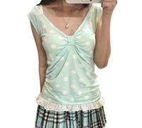 TYATVS 2000s Clothing Polka Dot Tank Tops Y2k Whimsy Twee Vintage Shoujo Tees Harajuku Clothes Cutecore, Green, L