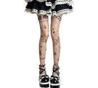 TYATVS Womens Whimsy Twee Piano Tights Funky Patterned Stockings Emo Goth Whimsy Clothes Y2k Aesthetic, Beige, One size