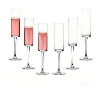 Tyawula Champagne Flutes Set of 6 - Elegant Glassware for Champagne, Prosecco, Engagement Gifts, Wedding Gifts, Edge Champagne Glasses for Women, Men, Anniversary, Birthday - 190ml (Clear)