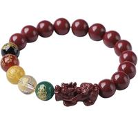 TYBAODAN Feng Shui Cinnabar Bracelet, Cinnabar Pixiu ， Rosary Dragon Guardian, For Men And Women, Meaning To Attract Wealth And Good Luck (12mm-Five-way God of Wealth Pixiu)