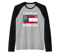 Tybee Island Georgia Flag Distressed Raglan Baseball Tee