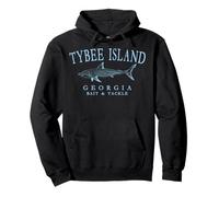 Tybee Island Georgia Shark Vintage Cyan Art Fishing Pullover Hoodie
