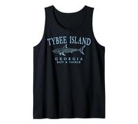 Tybee Island Georgia Shark Vintage Cyan Art Fishing Tank Top