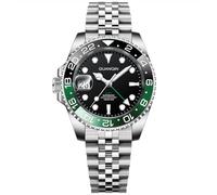 TYBERLEY Automatic Men's Watches 40mm GMT Stainless Steel Watch with NH34 Mechanical Movt Wristwatch for Man, Sapphire Dial Glass, 100M Waterproof (Black Green Ju GQ16408)