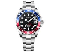 TYBERLEY Automatic Men's Watches 40mm GMT Stainless Steel Watch with NH34 Mechanical Movt Wristwatch for Man, Sapphire Dial Glass, 100M Waterproof (Red Blue Oy GQ16408)