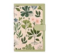 TYBGAU Boutique UK A5 Soft Leather Work Journal, 224 Pages 100g Thick Paper, 9mm Line Spacing, Floral Print Cover with Snap Fastener Memo Books(Green 1)