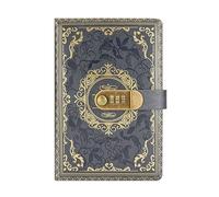TYBGAU Boutique UK A5 Vintage Password Lock Notebook, PU Leather Secure Journal with Wire-O Binding, 200 Pages 80g Paper, Privacy Diary Memo Books(Gray)